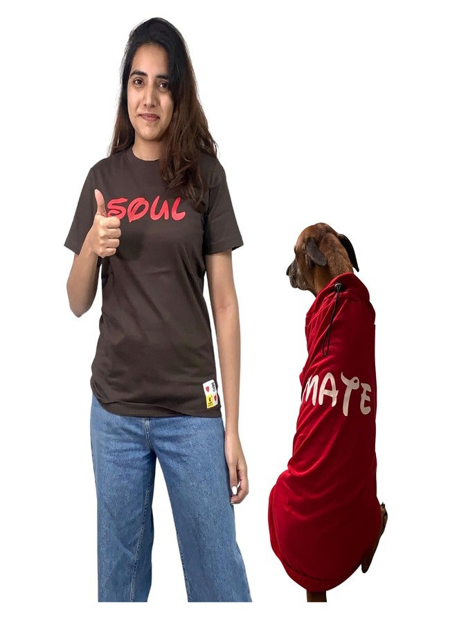 A+a Pets' Graphic Printed Premium T-Shirt for Human(Unisex) 'Soul' & Pets(Dog & Cat) 'Mate' | Half Sleeve Round Neck | Light Weight Costumes | Cotton (Human - M, Pet - 5XL, BrownH & RedP) - Image 1